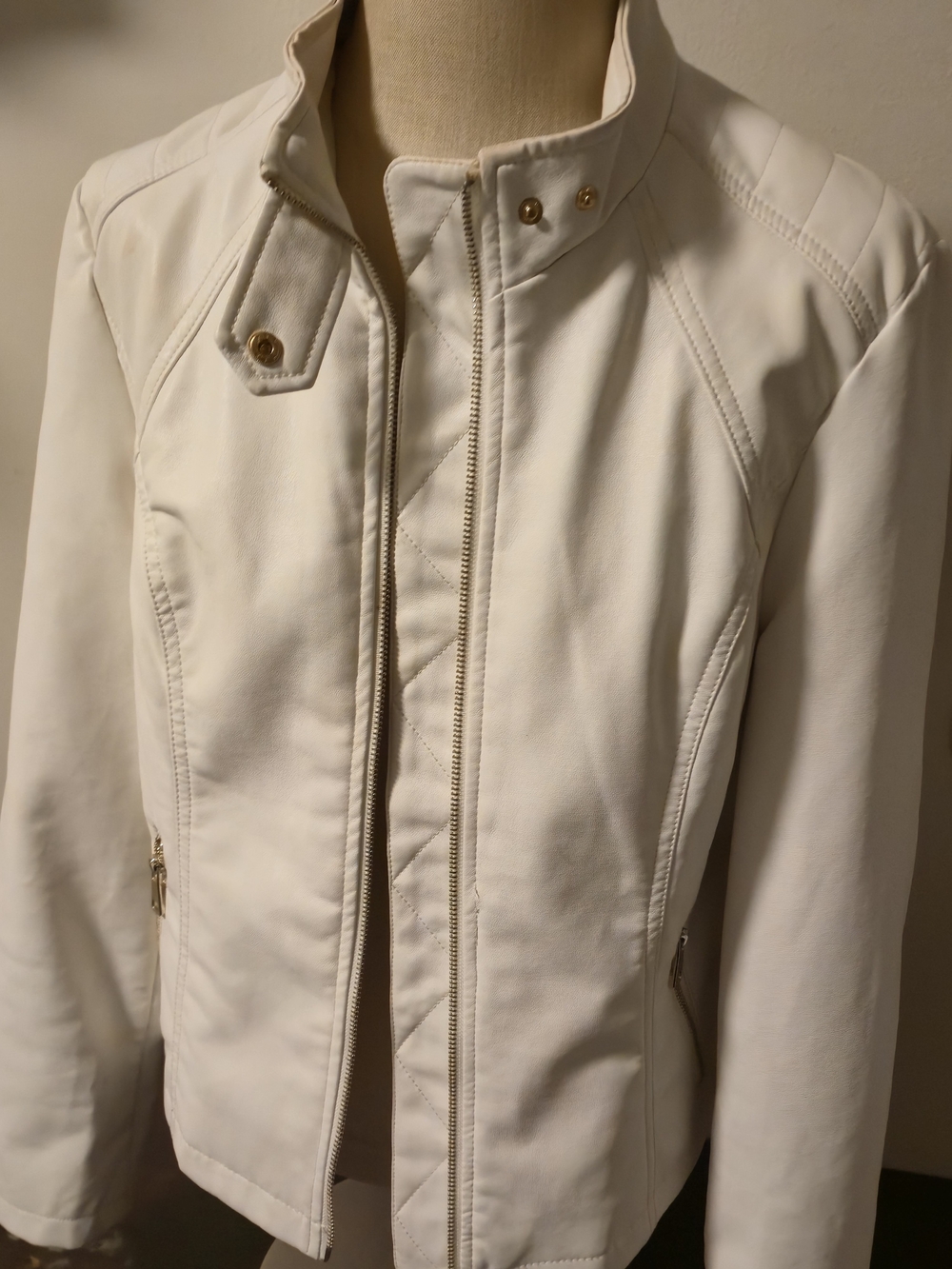 Ci Sono Womens White Zip Front  Faux Leather Jacket Large
